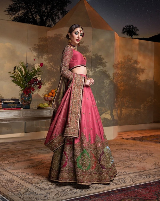 Traditional Pink Colored Pakistani Bridal Lehenga Choli Online