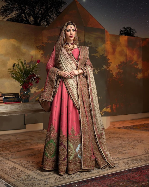 Traditional Pink Colored Pakistani Bridal Lehenga Choli