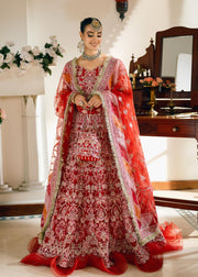Traditional Pishwas Frock and Dupatta Red Bridal Dress Pakistani