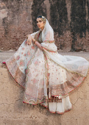 Traditional Pishwas Frock with Sharara and Dupatta in Net Fabric