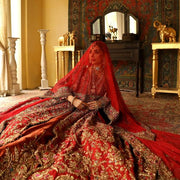 Traditional Pishwas and Lehenga Red Bridal Pakistani Dress