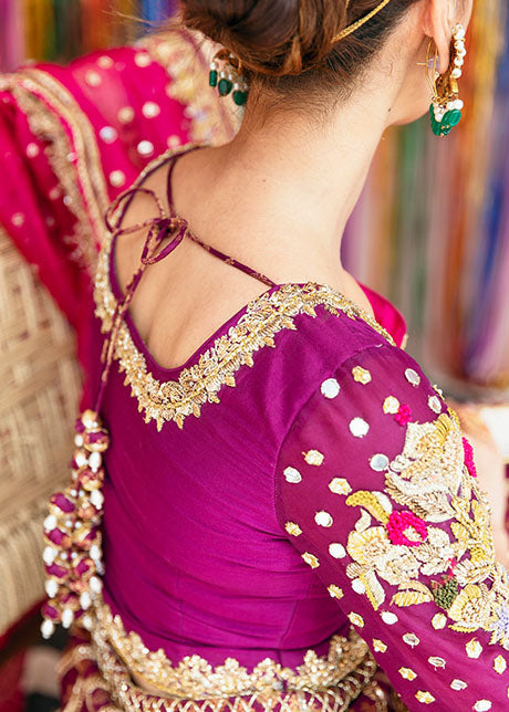 Elegant Plum Pakistani Bridal Lehenga Choli with Dupatta
