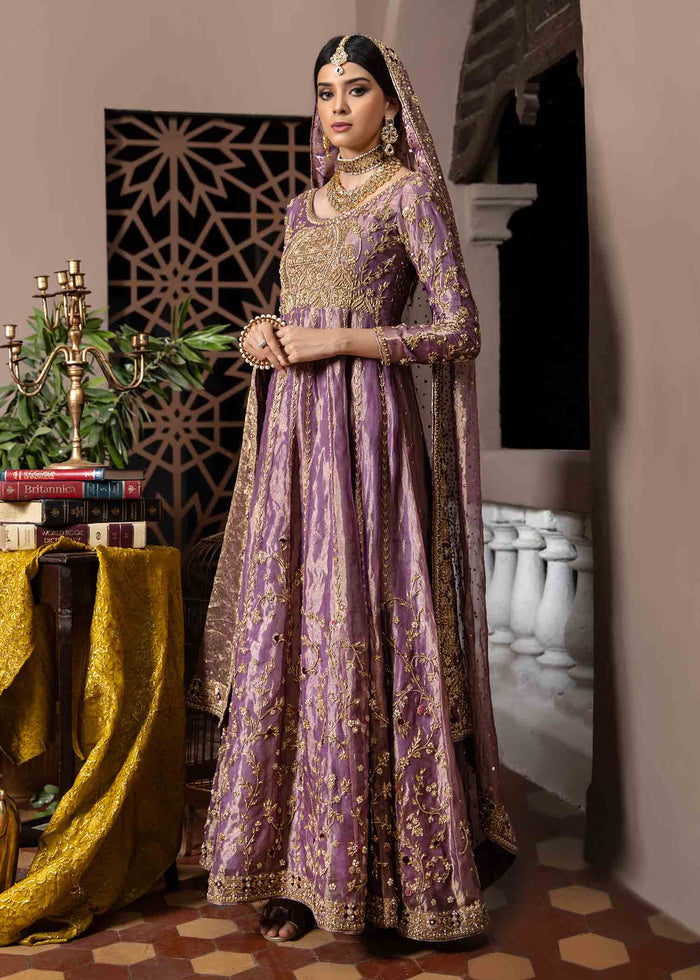 Lavish Purple Pakistani Bridal Pishwas Frock & Dupatta