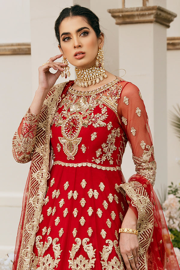 Traditional Red Bridal Dress Pakistani in Pishwas Style