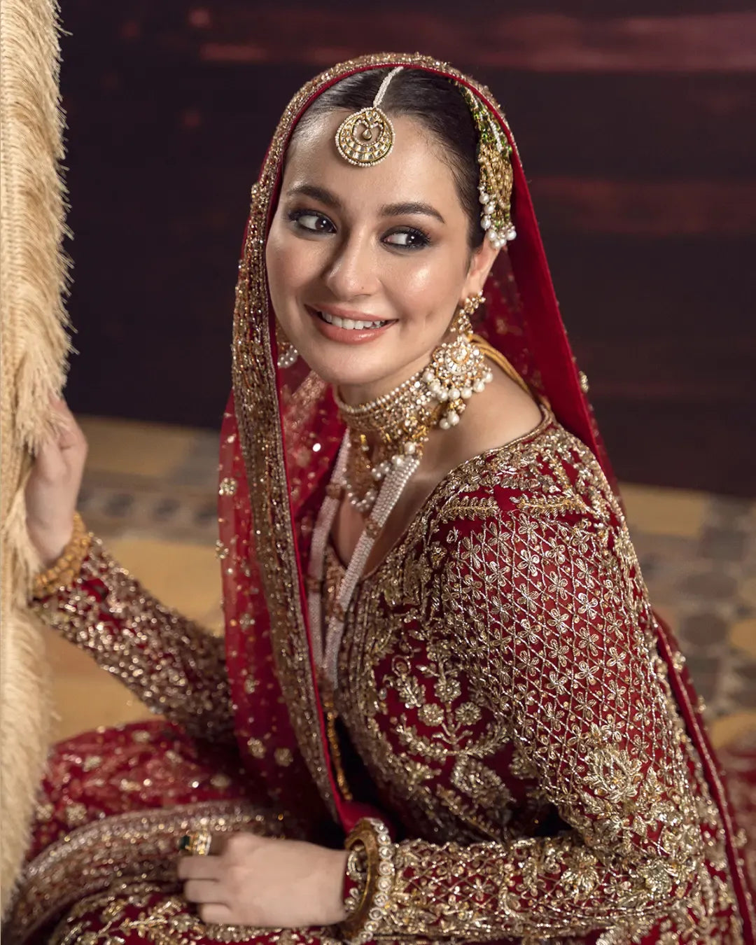 Traditional Red Pakistani Bridal Lehenga with Kameez & Dupatta