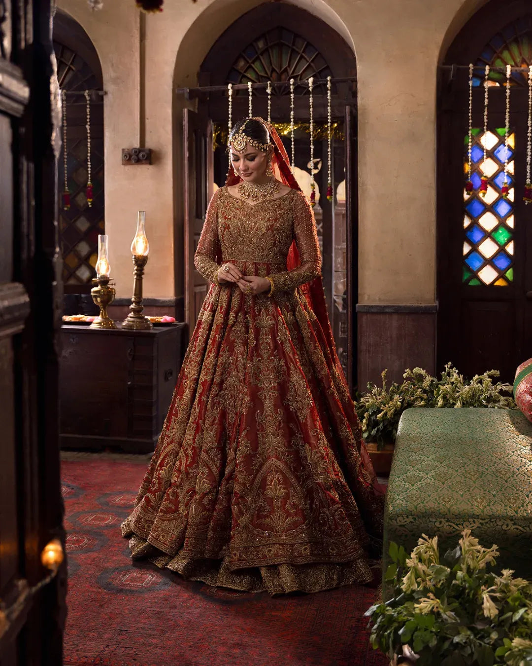 Traditional Red Pakistani Bridal Lehenga with Kameez & Dupatta