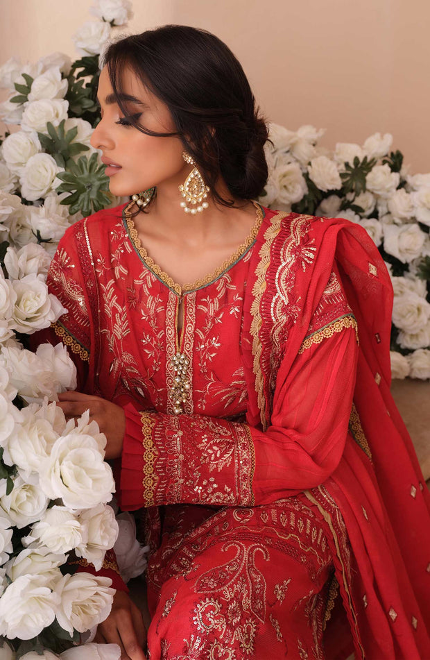 Traditional Red Dress Pakistani in Kameez Trouser Style Online