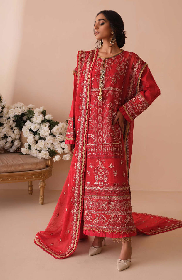 Traditional Red Dress Pakistani in Kameez Trouser Style
