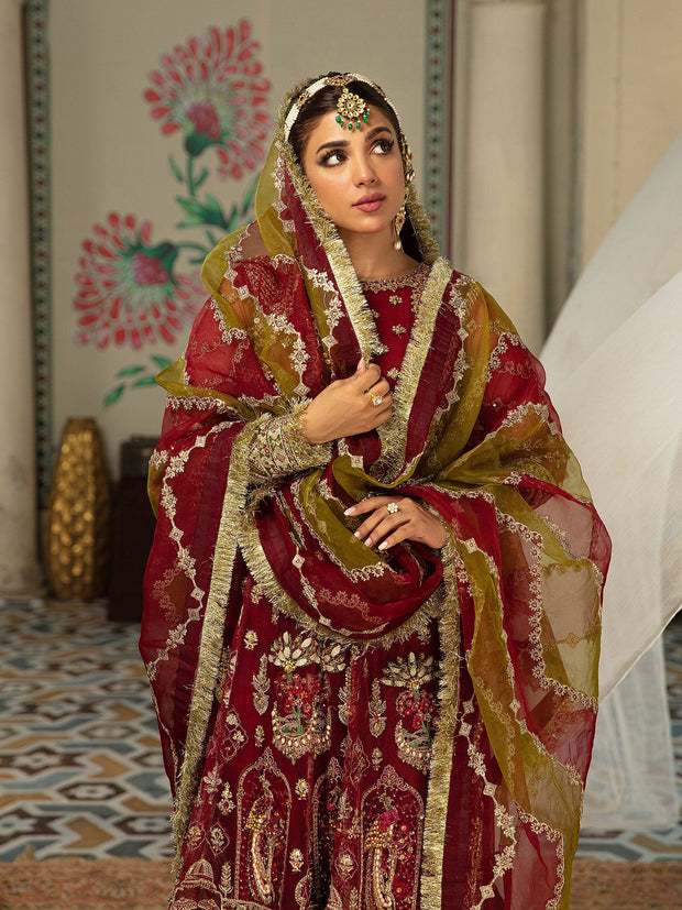 Traditional Red Dress Pakistani in Kameez Trouser Style for Wedding