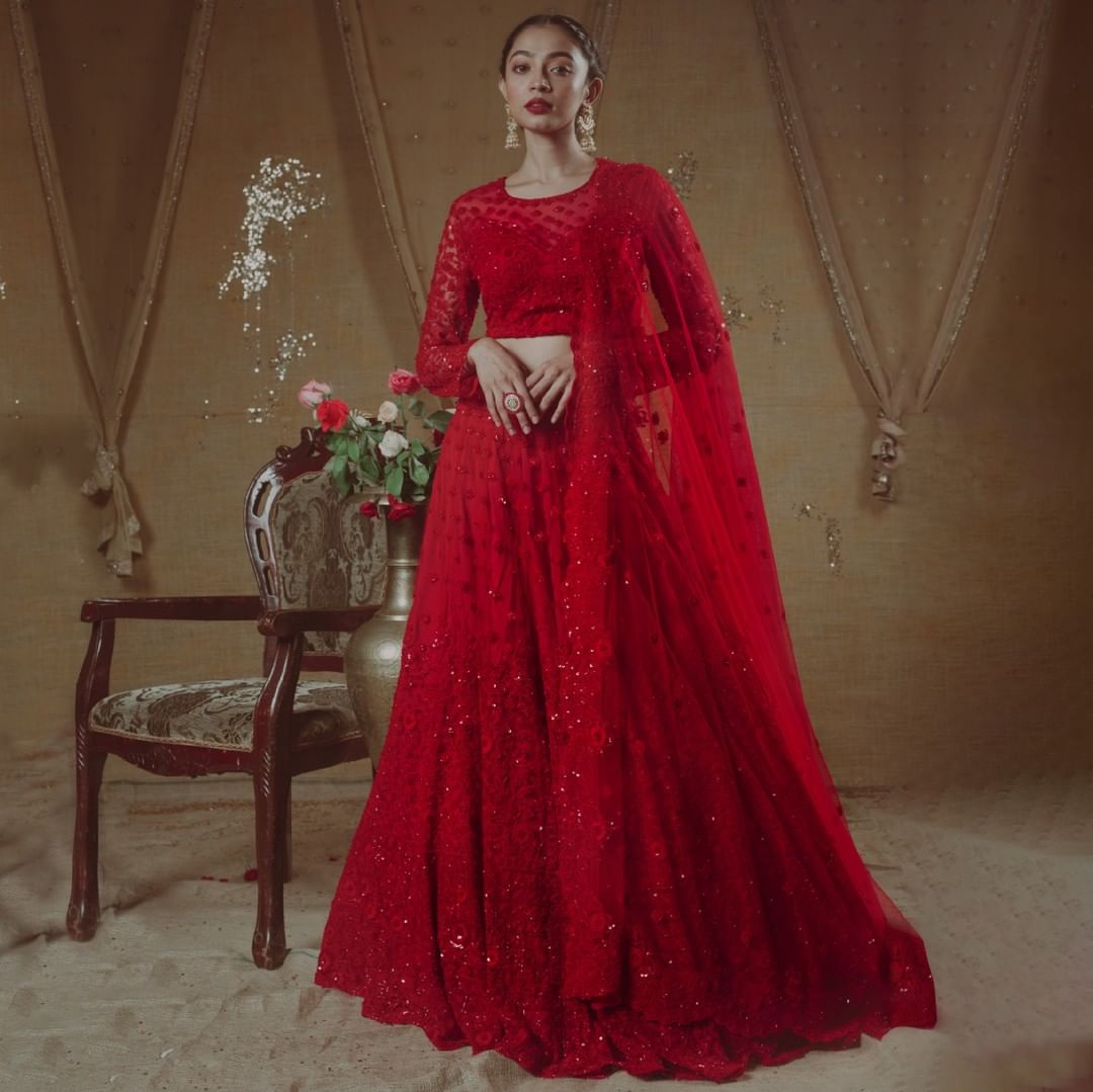 Traditional Red Lehenga Choli and Dupatta Dress