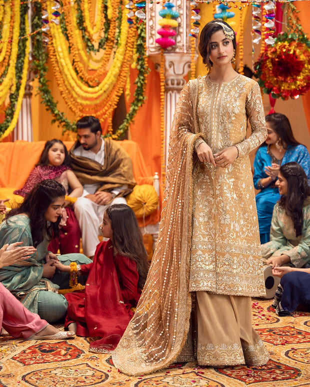 Traditional Sharara Kameez Mehndi Dress Pakistani for Bride