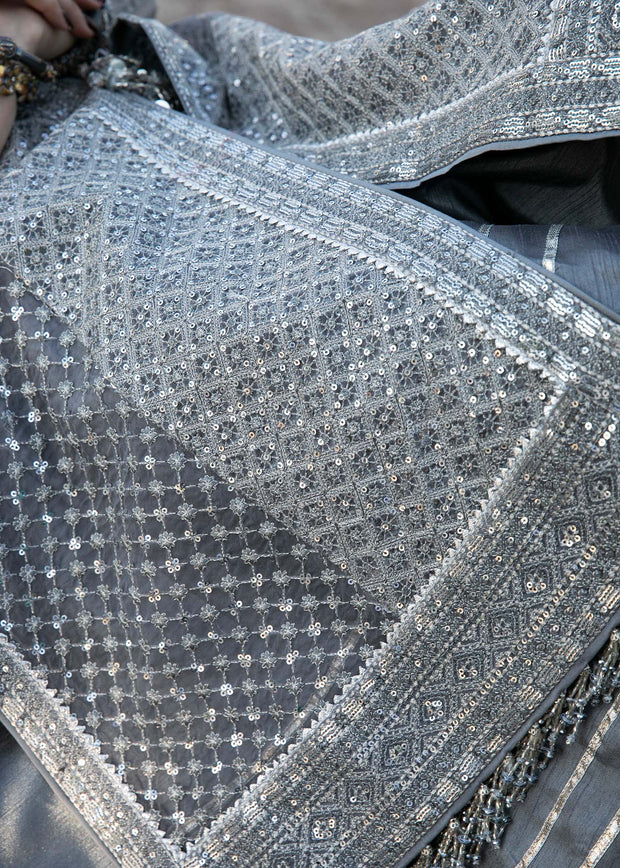 Traditional Silk Sharara with Organza Pishwas Frock and Dupatta