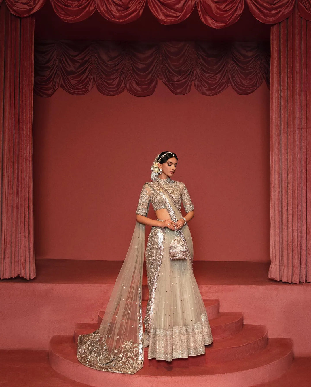 Stunning Silver Pakistani Bridal Lehenga Choli for Weddings