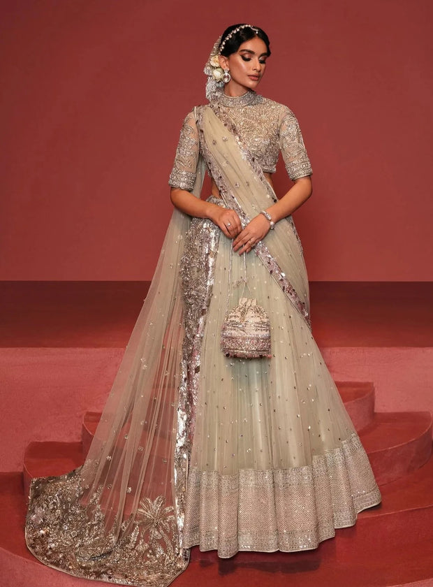 Traditional Silver Bridal Lehenga Choli and Dupatta