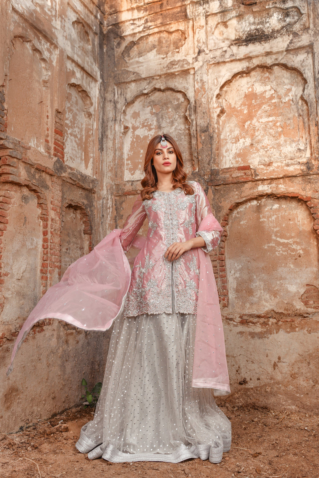 Traditional Silver Lehenga Shirt Dupatta Dress