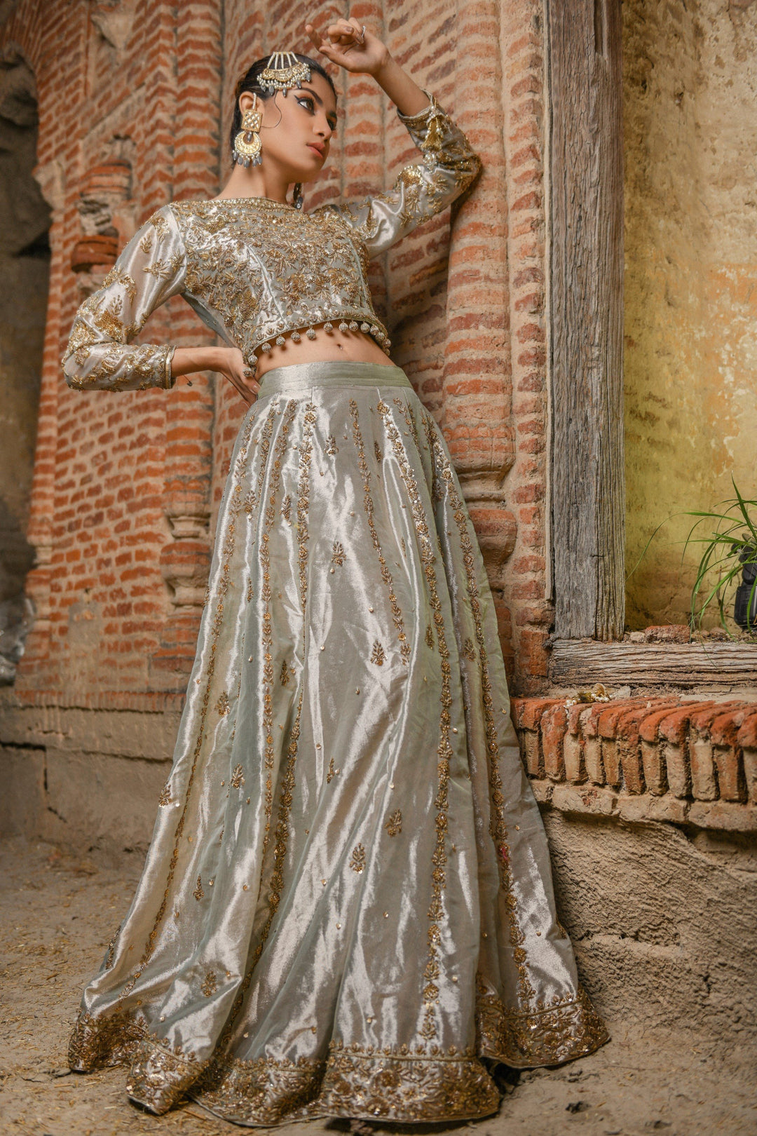 Traditional Tissue Lehenga Choli Pakistani Bridal Dress