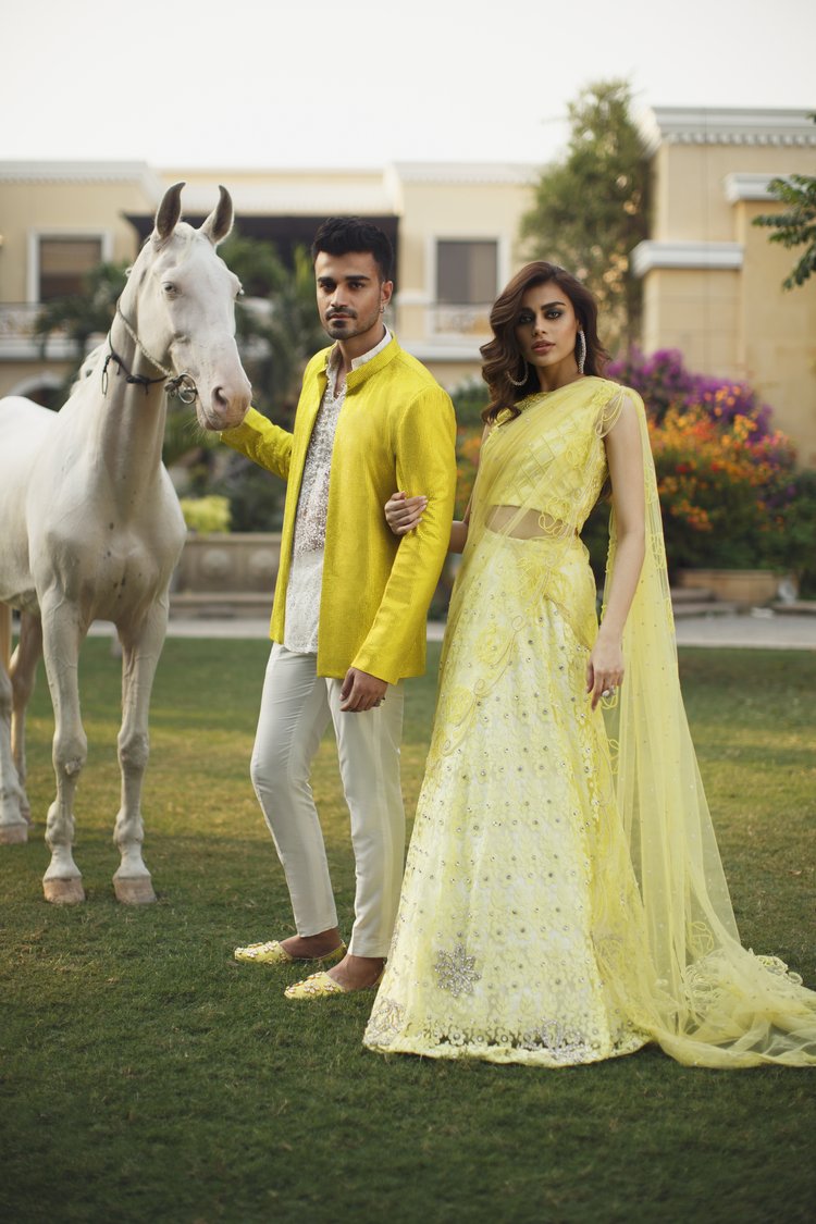 Elegant Yellow Pakistani Bridal Lehenga Choli for Mehndi