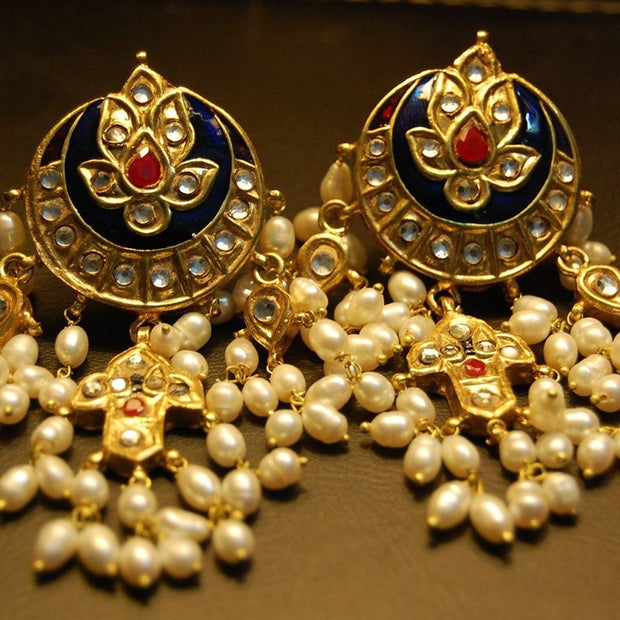 Traditional Jhumka Style Earrings Blue Color