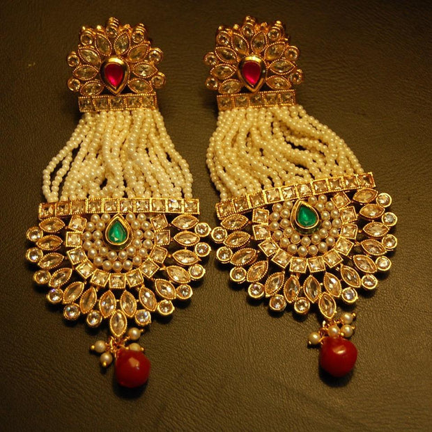 Traditional Long Earings With Pearl Strings