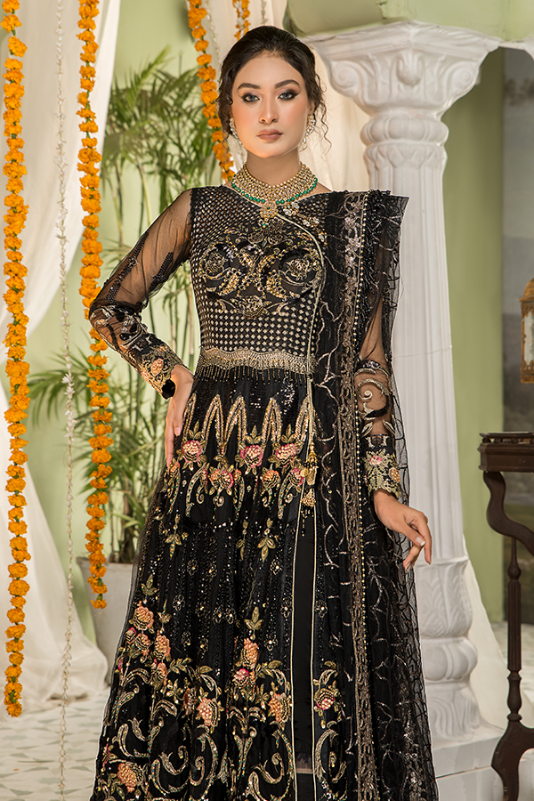 Trendy Black Pakistani Dress with Embroidery Latest