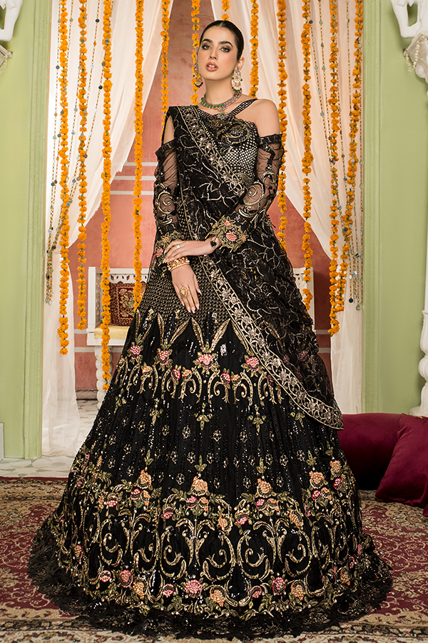 Trendy Black Pakistani Dress with Embroidery Online
