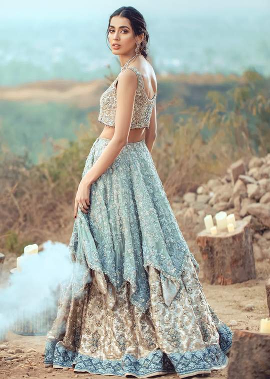 Turquoise Wedding Lehnga Choli for Asian Bride Side Pose