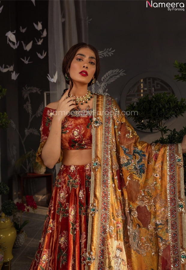 Velvet Bridal Lehnga Dress for Pakistani Wedding 2022