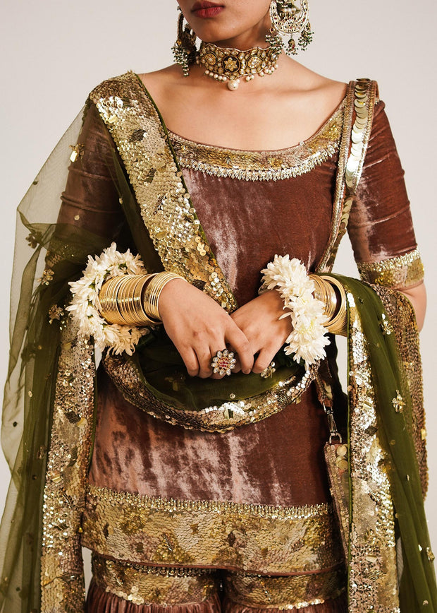 Velvet Gharara Kameez Dupatta Wedding Dress