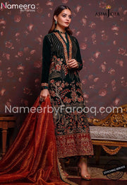 Velvet Green Pakistani Wedding Party Dress