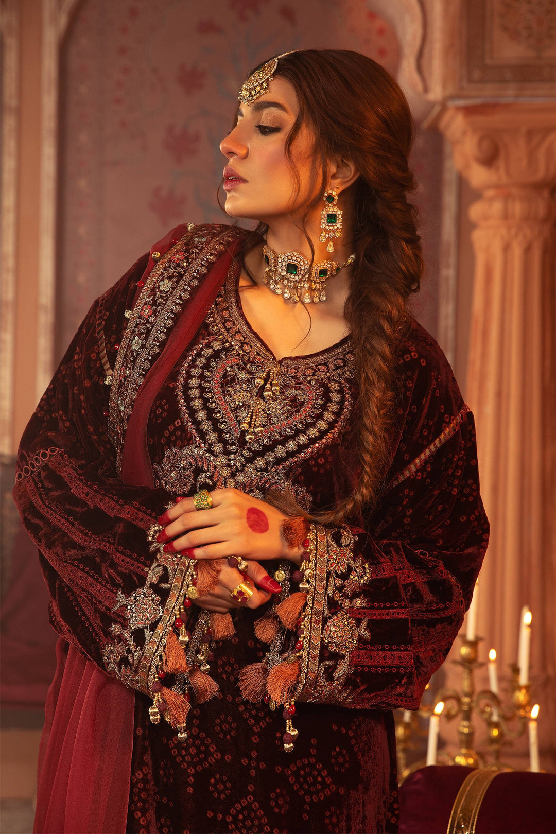 Velvet Kameez Salwar Party Wear in Maroon Shade 2022