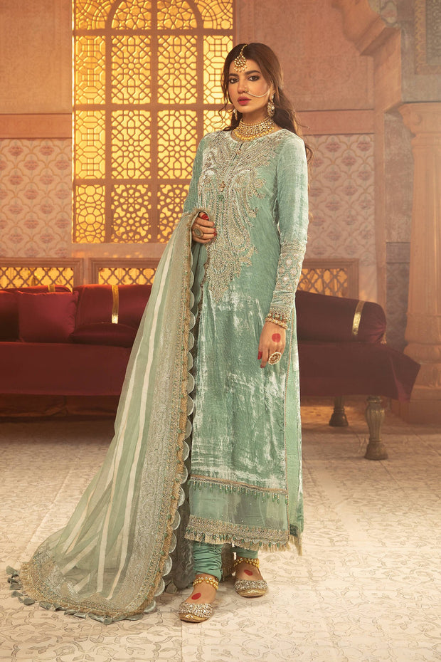 Velvet Kameez Salwar in Soft Sea Green Shade