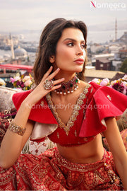 Velvet Lehenga Choli Bridal Dress Pakistani Online