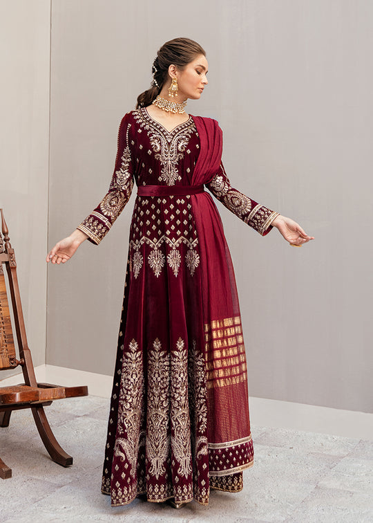 Buy Velvet Pakistani Dress Frock in Maroon Color Online – Nameera
