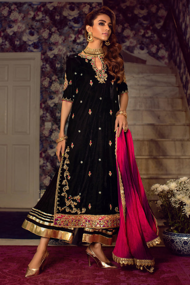 Velvet Pakistani Dress in Capri Kameez Style 2022