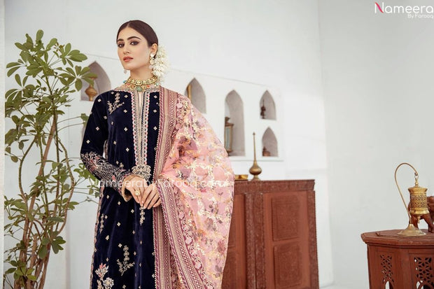 Velvet Pakistani Long Dress for Wedding Party Wear 2021