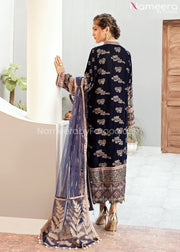 Velvet Pakistani Party Dress in Navy Blue Color Backside Look