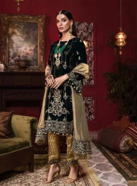 Beautiful Pakistani velvet embroidered outfit in elegant black color
