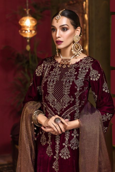 Velvet embroidered Party dress with beautiful work – Nameera by Farooq