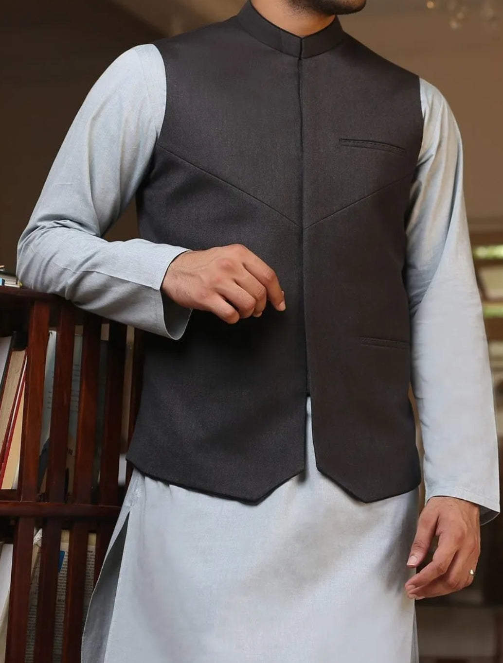 Buy this Pakistani waistcoat designs from us in USA Nameera by Farooq