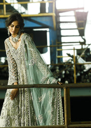 Latest bridal waleema dress for wedding wear in mint green color # B3399