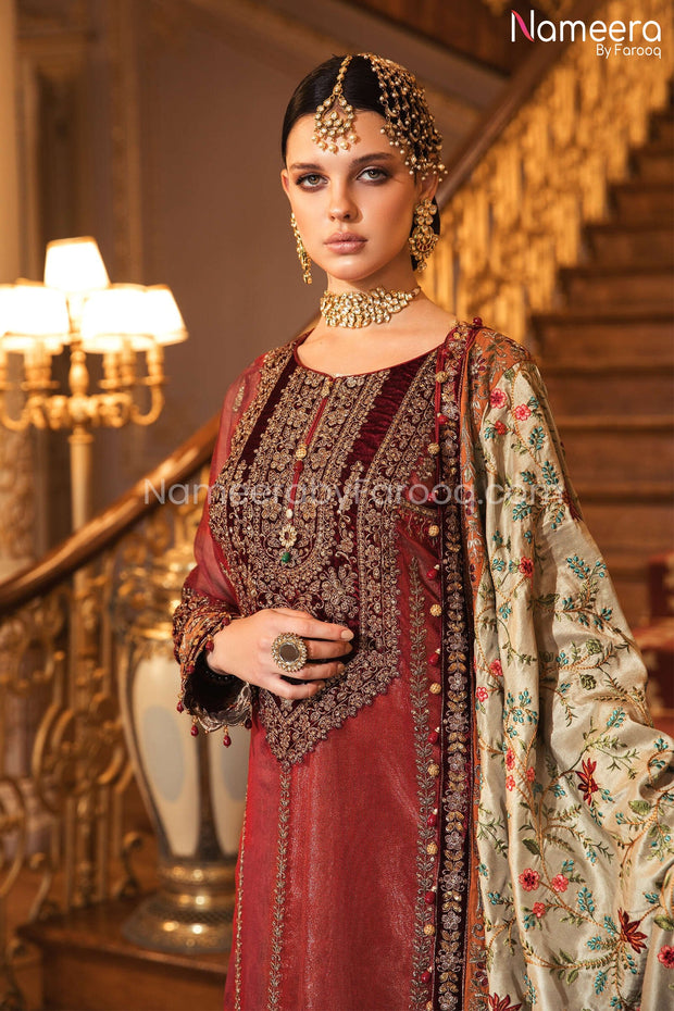 Wedding Party Dress Pakistani with Embroidery Neckline Embroidery