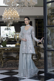 Wedding Party Gharara Dress in Gray Color