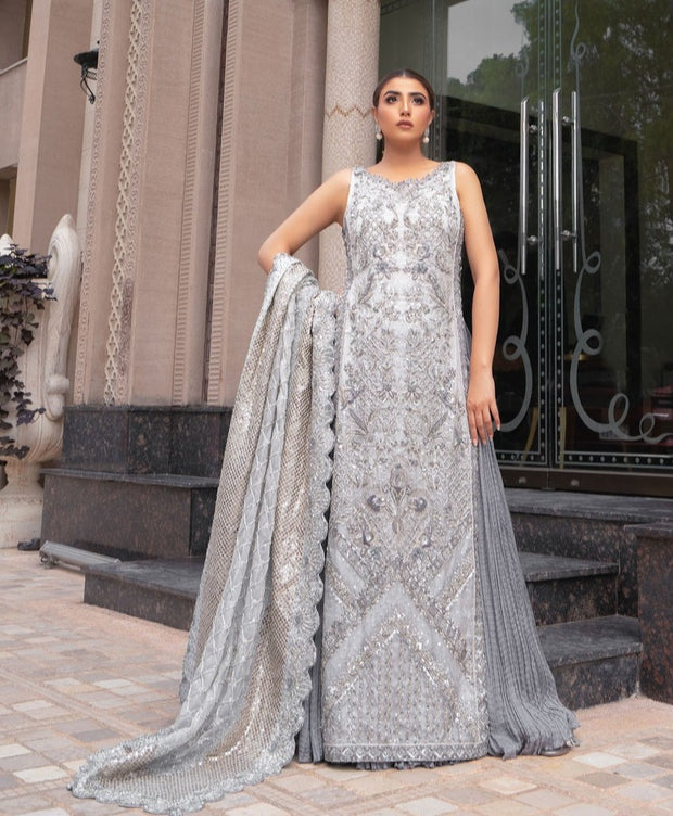 Wedding Sharara with Kameez and Dupatta in Grey Color