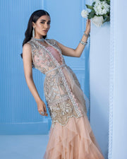 Wedding Shirt Gharara Dress in Peach Color