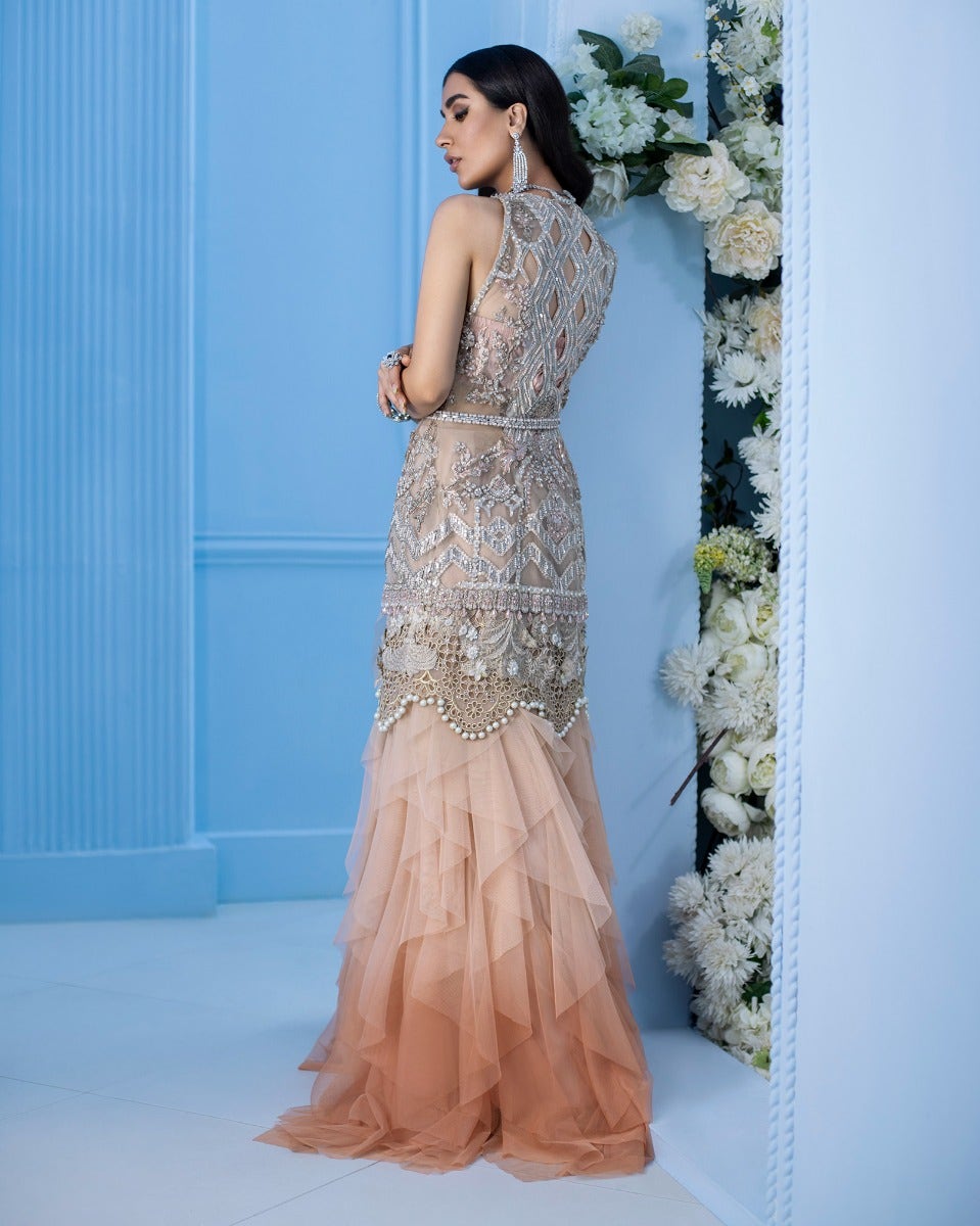 Wedding Shirt Gharara Dress in Peach Latest