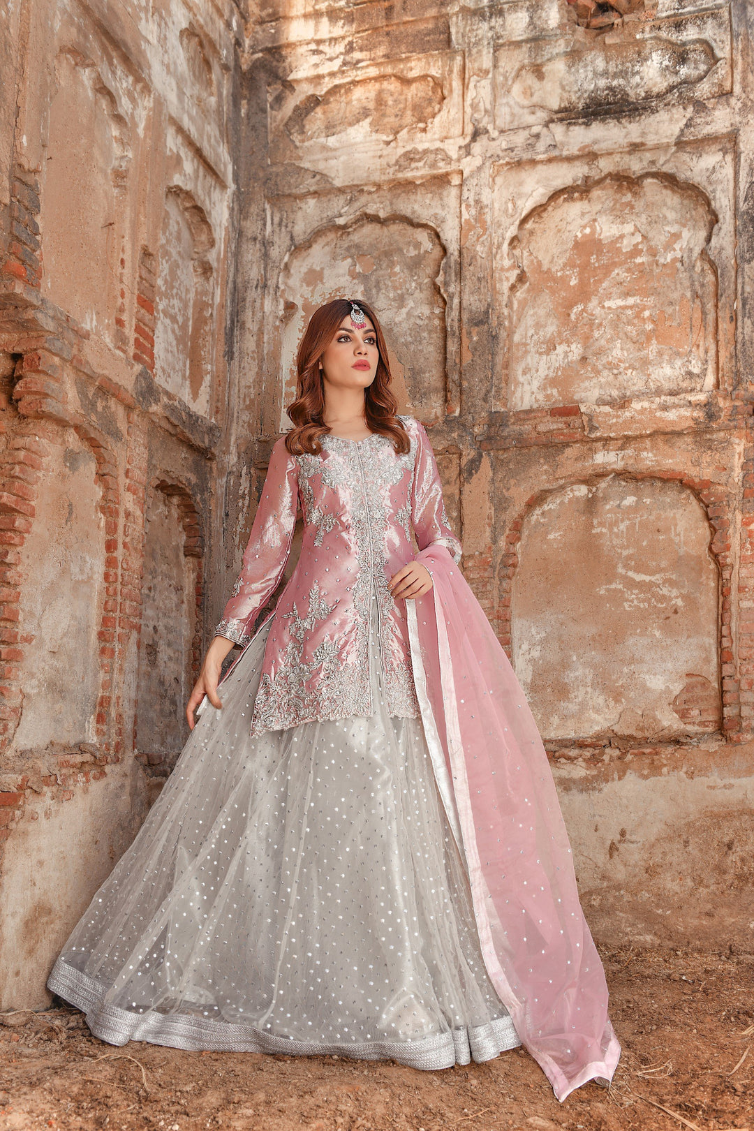 Wedding Traditional Silver Lehenga Shirt Dupatta Dress