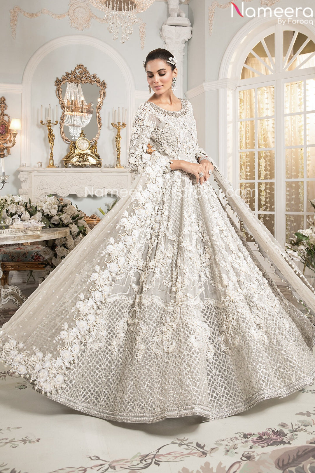 modern white pakistani wedding dress Our Pakistani bride wanted a dreamy white wedding dress., Let us know what  you think in the comments section!, At Dahlia Bridal, we believe every  bride deserves to shine in the colour that speaks to