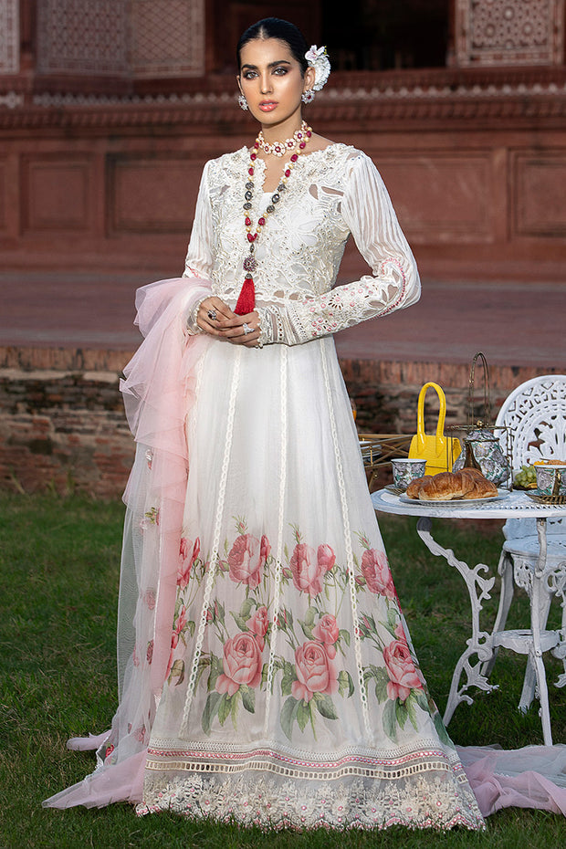 White Chiffon Party Dress with Embroidery Nameera by Farooq White Chiffon Party Dress with Embroidery Nameera by Farooq