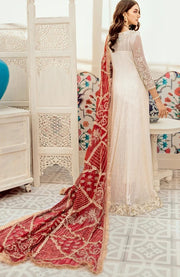 White Chiffon Party Frock with Red Dupatta  Backside