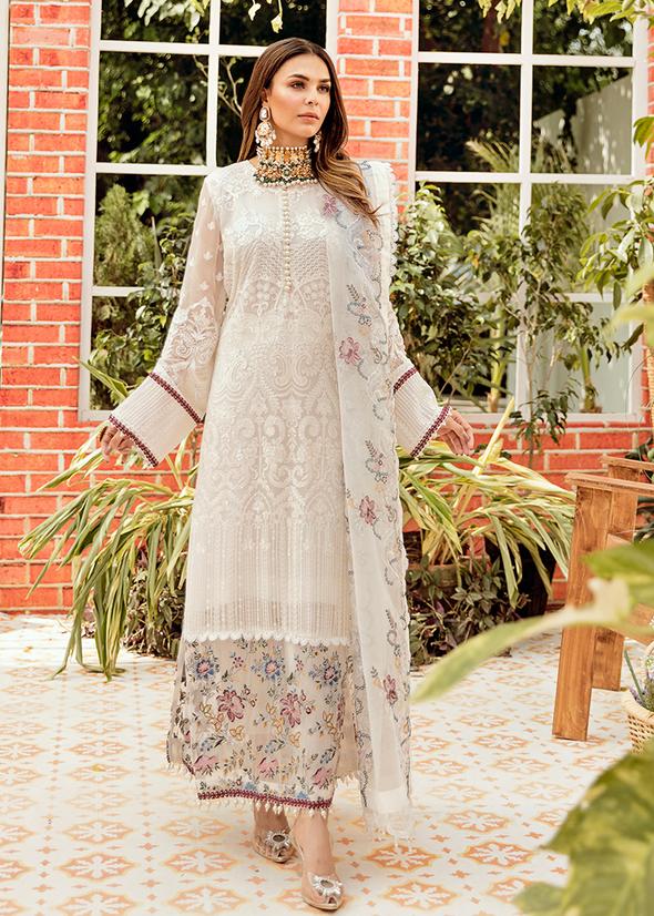 White Chiffon Party Outfit with Organza Patch